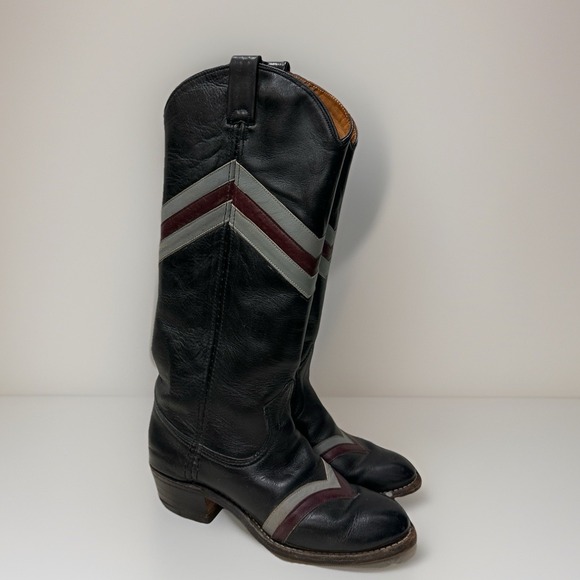 Miss Capezio Shoes - Vintage Miss Capezio Women's 5.5 Western Cowboy Boots‎ Black Leather V-Stripe